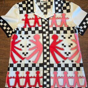 1970's Trissi Vintage Print Button Up Short Sleeve Shirt